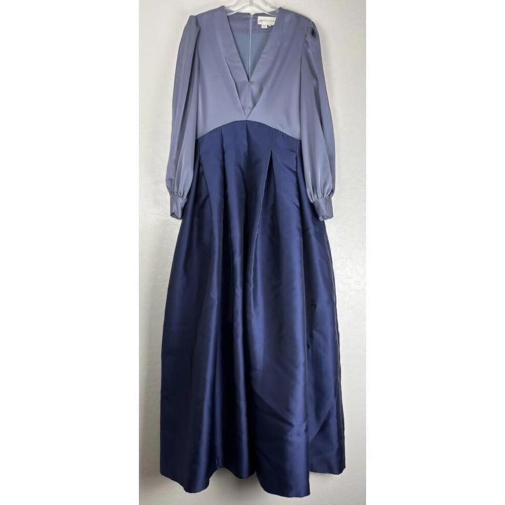 Sachin & Babi Blue Colorblock V-Neck Maxi Gown with Pockets and Belt Size L